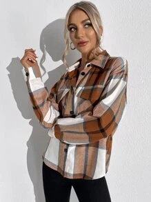 SHEIN LUNE 格紋翻蓋口袋襯衫 - 彩色 - 查看 3