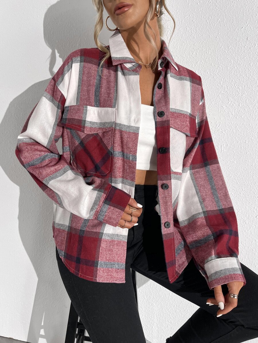 SHEIN LUNE 格紋翻蓋口袋襯衫 - 彩色 - 查看 1