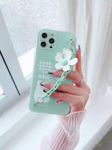 Funda para móvil con estampado de oso de dibujos animados con cadena con tira de mano - Verde - Ver 1