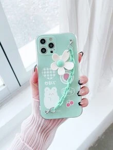 Funda para móvil con estampado de oso de dibujos animados con cadena con tira de mano - Verde - Ver 4