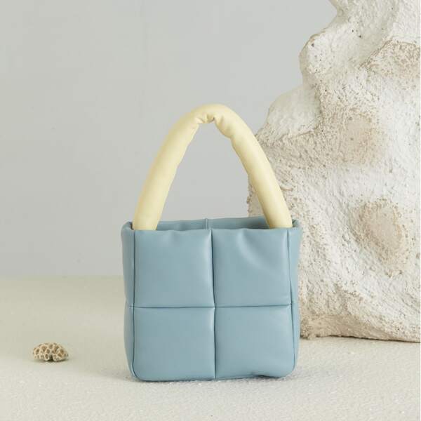 

Two Tone Snap Button Shoulder Bag, Blue