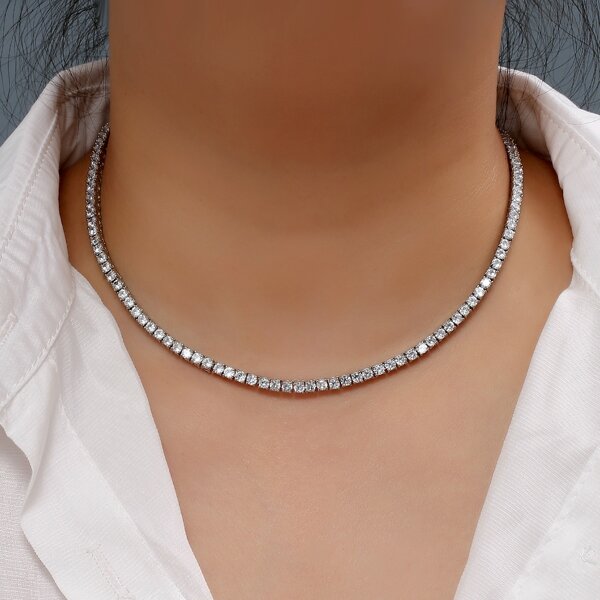 

Zircon Decor Chain Necklace, Silver