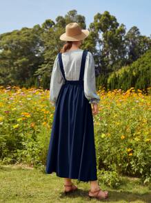 SHEIN Button Front Suspender Skirt Without Top - Navy Blue - View 2
