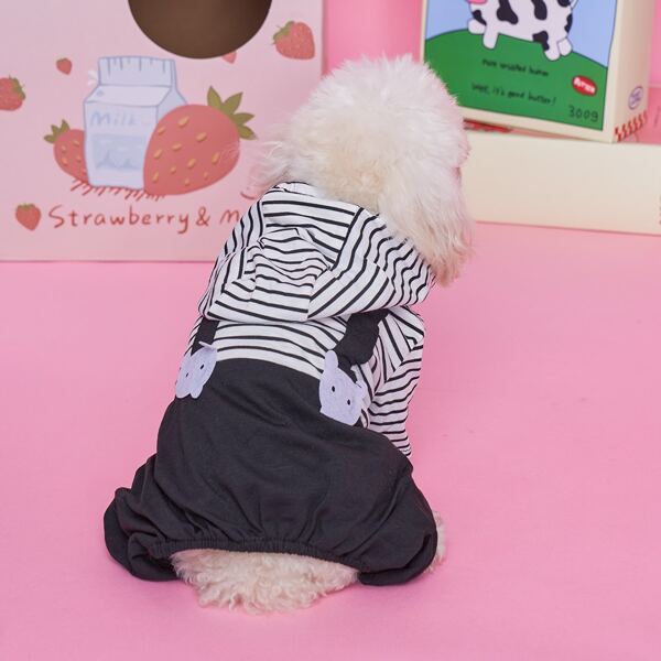 

Striped Pattern Pet Jumpsuit, Black and white