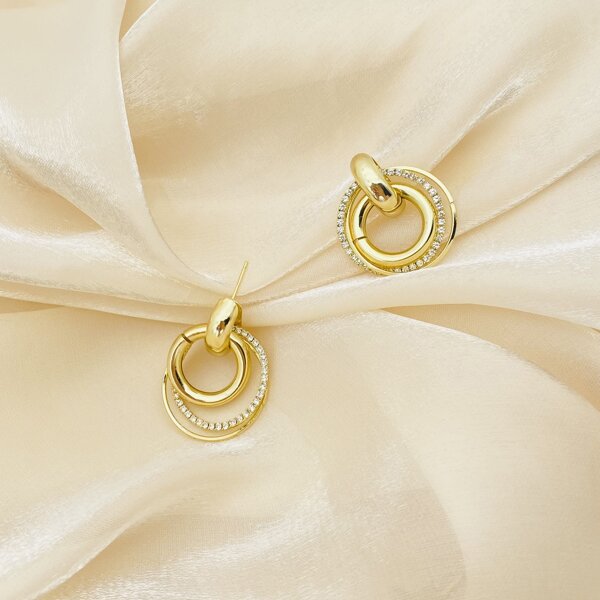

Zircon Round Decor Earrings, Gold