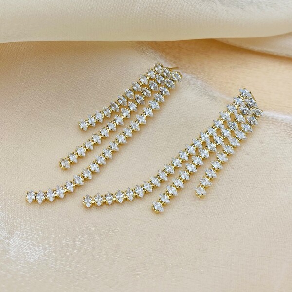 

Zircon Tassel Earrings, Gold