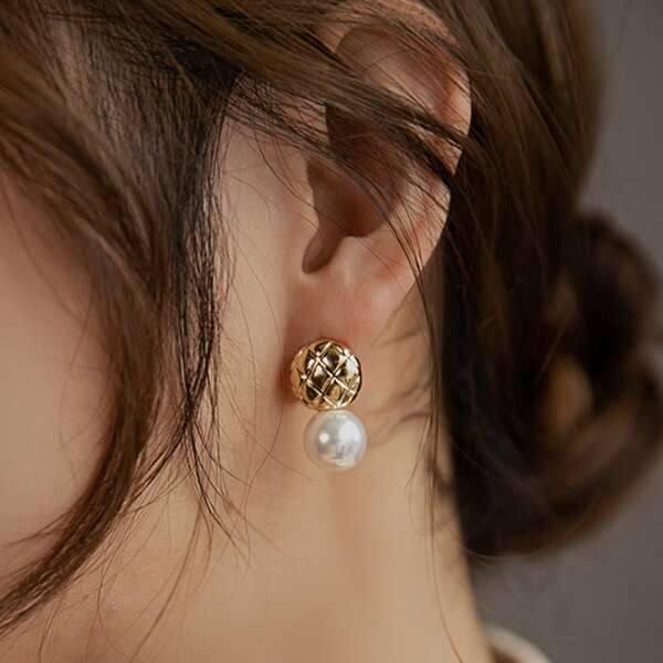 

Faux Pearl Stud Earrings, Gold