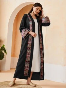 Al Najma Abaya géométrique ruban - Noir - Voir 5