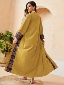 Al Najma Geo Tape Trim Open Front Abaya - Mustard Yellow - View 2