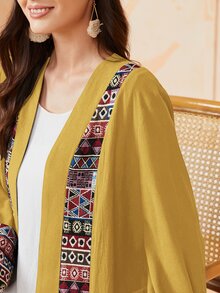 Al Najma Geo Tape Trim Open Front Abaya - Mustard Yellow - View 4