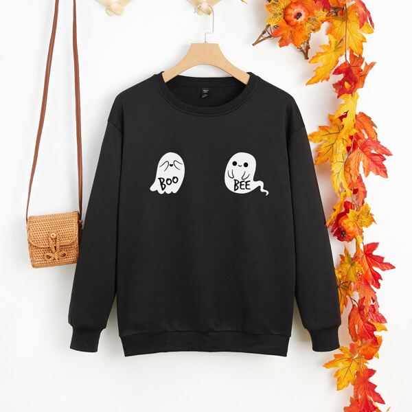 

Plus Ghost Print Thermal Lined Sweatshirt, Black