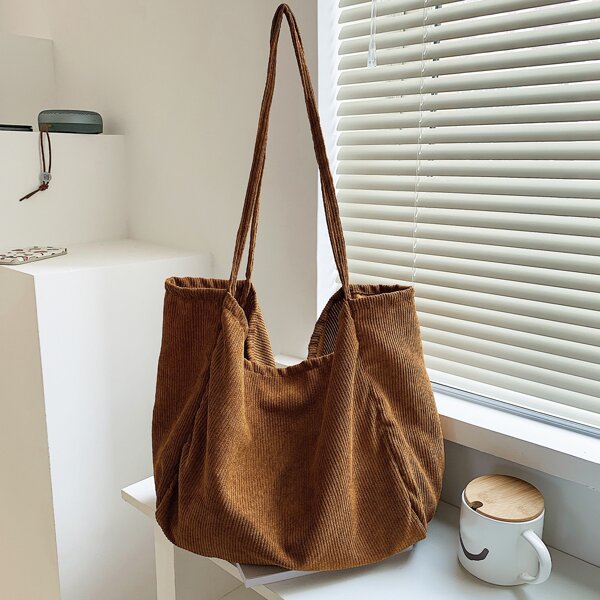 

Large Capacity Corduroy Tote Bag, Khaki