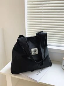 休闲其他印花卡通贴布帆布购物袋，适合女性、新秀和白领人士，适合教师礼物，适合女士，适合女性大容量，适合商务/通勤/工作/办公室，适合节日/度假/假日书包，大容量，经典休闲，可折叠，便携，适合青少年女孩女大学生，非常适合返校、购物、中学、高中、大学、开学第一天 - 黑色 - 查看 7