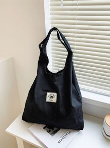 休闲其他印花卡通贴布帆布购物袋，适合女性、新秀和白领人士，适合教师礼物，适合女士，适合女性大容量，适合商务/通勤/工作/办公室，适合节日/度假/假日书包，大容量，经典休闲，可折叠，便携，适合青少年女孩女大学生，非常适合返校、购物、中学、高中、大学、开学第一天 - 黑色 - 查看 3