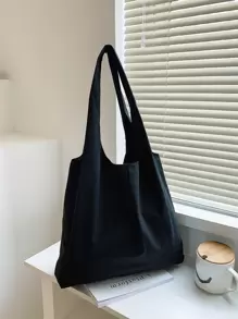 休闲其他印花卡通贴布帆布购物袋，适合女性、新秀和白领人士，适合教师礼物，适合女士，适合女性大容量，适合商务/通勤/工作/办公室，适合节日/度假/假日书包，大容量，经典休闲，可折叠，便携，适合青少年女孩女大学生，非常适合返校、购物、中学、高中、大学、开学第一天 - 黑色 - 查看 5