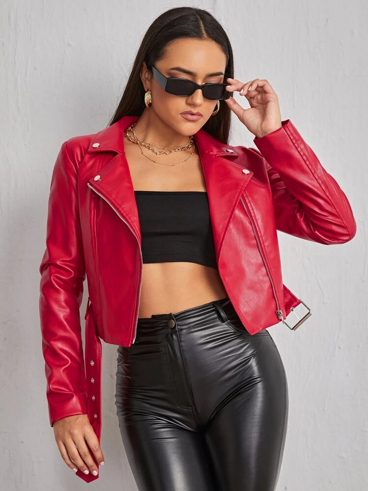 SHEIN グラマラス ベルト付き ボタン ファスナー プレーン レディース