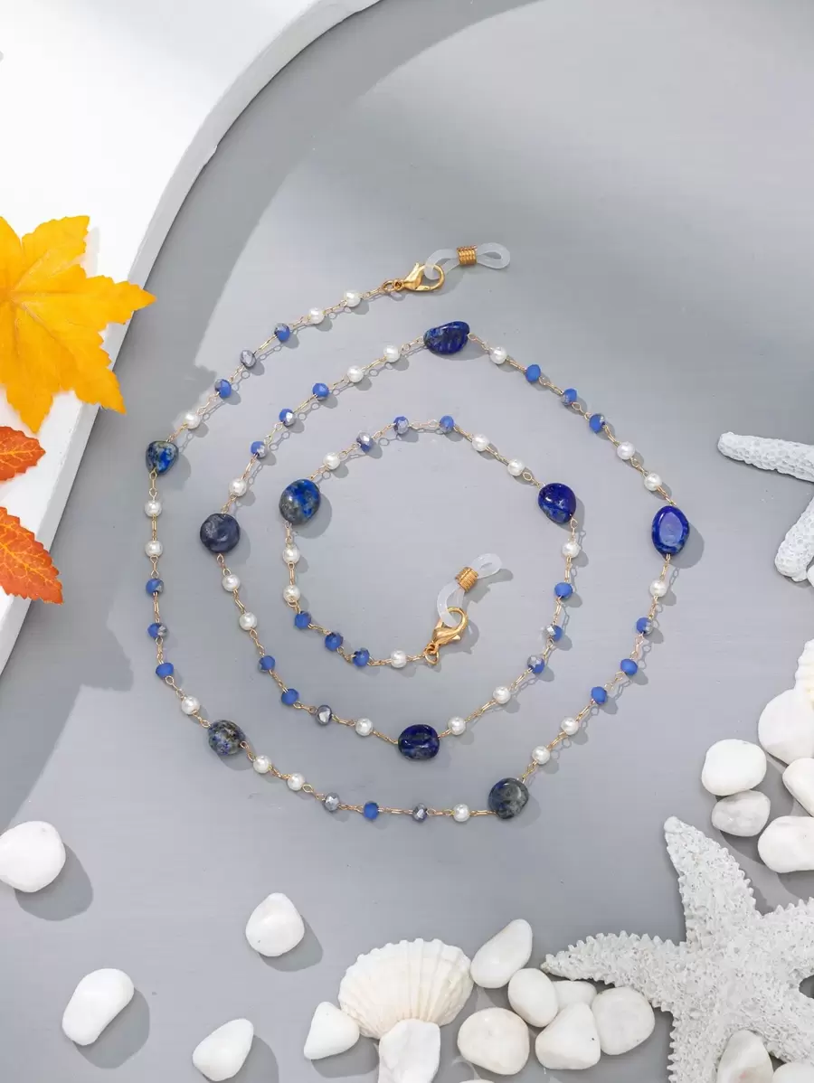 Boho Faux Pearl Decor Glasses Chain Glasses Accessories For Women - Navy Blue - View 1