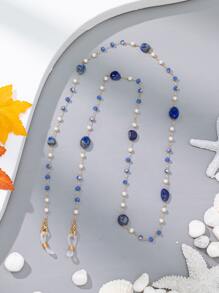 Boho Faux Pearl Decor Glasses Chain Glasses Accessories For Women - Navy Blue - View 2