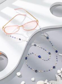 Boho Faux Pearl Decor Glasses Chain Glasses Accessories For Women - Navy Blue - View 3