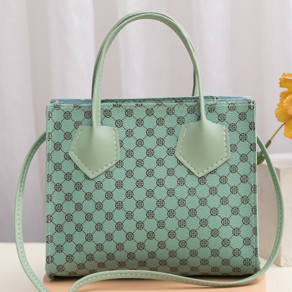 

Geometric Pattern Satchel Bag, Green