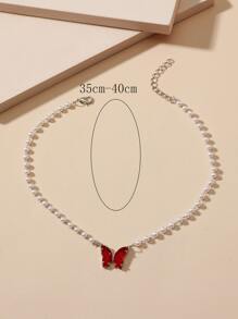 蝴蝶墜飾項鍊 - 紅色 - 查看 3