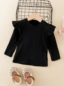 SHEIN Camiseta con ribete de volantes para niña joven - Negro - Ver 1