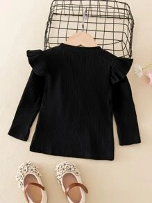 SHEIN Camiseta con ribete de volantes para niña joven - Negro - Ver 2