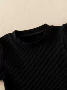 SHEIN Camiseta con ribete de volantes para niña joven - Negro - Ver 6