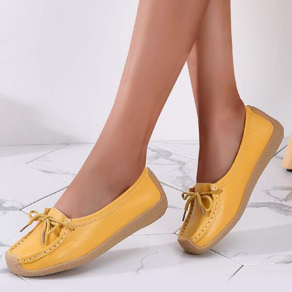 

Minimalist Tie Front Leather Loafers, Yellow