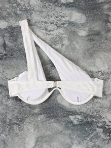 Textured Underwire Asymmetrical Bikini Top - White - View 2