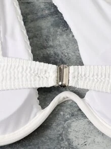 Textured Underwire Asymmetrical Bikini Top - White - View 3