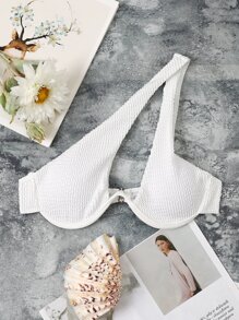 Textured Underwire Asymmetrical Bikini Top - White - View 4