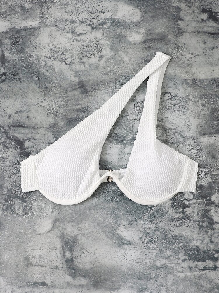 Textured Underwire Asymmetrical Bikini Top - White - View 5