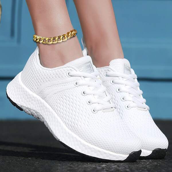 

Minimalist Lace-up Front Knit Sneakers, White