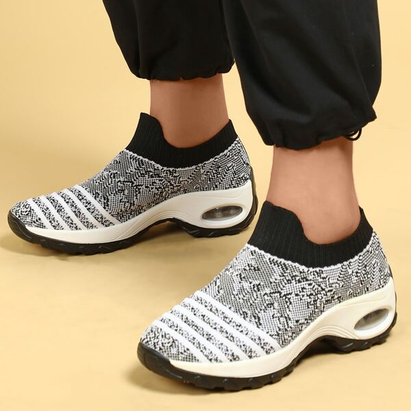 

Striped Pattern Knit Slip On Sneakers, Light grey