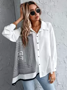SHEIN Essnce Camisa con botón con estampado geométrico - Blanco - Ver 1