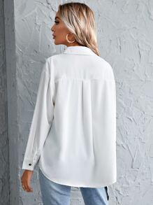 SHEIN Essnce Camisa con botón con estampado geométrico - Blanco - Ver 2