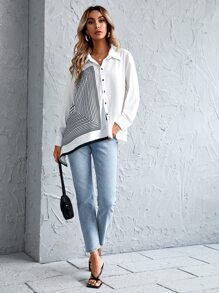 SHEIN Essnce Camisa con botón con estampado geométrico - Blanco - Ver 4