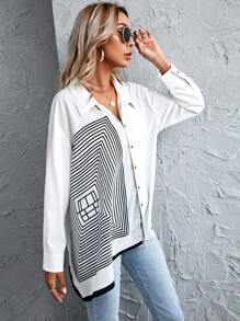 SHEIN Essnce Camisa con botón con estampado geométrico - Blanco - Ver 5