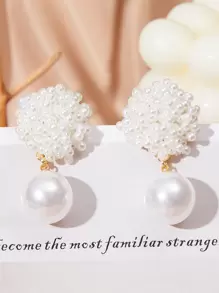 Faux Pearl Beaded Drop Earrings - White - View 1