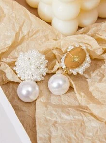 Faux Pearl Beaded Drop Earrings - White - View 2