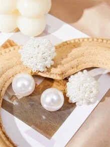 Faux Pearl Beaded Drop Earrings - White - View 3