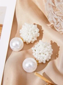 Faux Pearl Beaded Drop Earrings - White - View 5