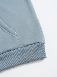 SHEIN EZwear Áo nỉ có mũ Chất rắn Dây rút Túi mặt trước - Màu xanh bụi bặm - Xem 5