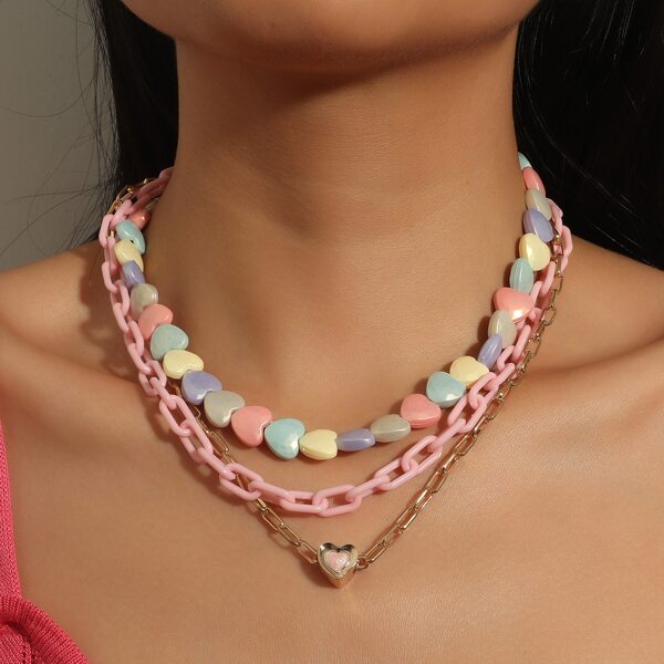 

Heart Charm Layered Necklace, Multicolor