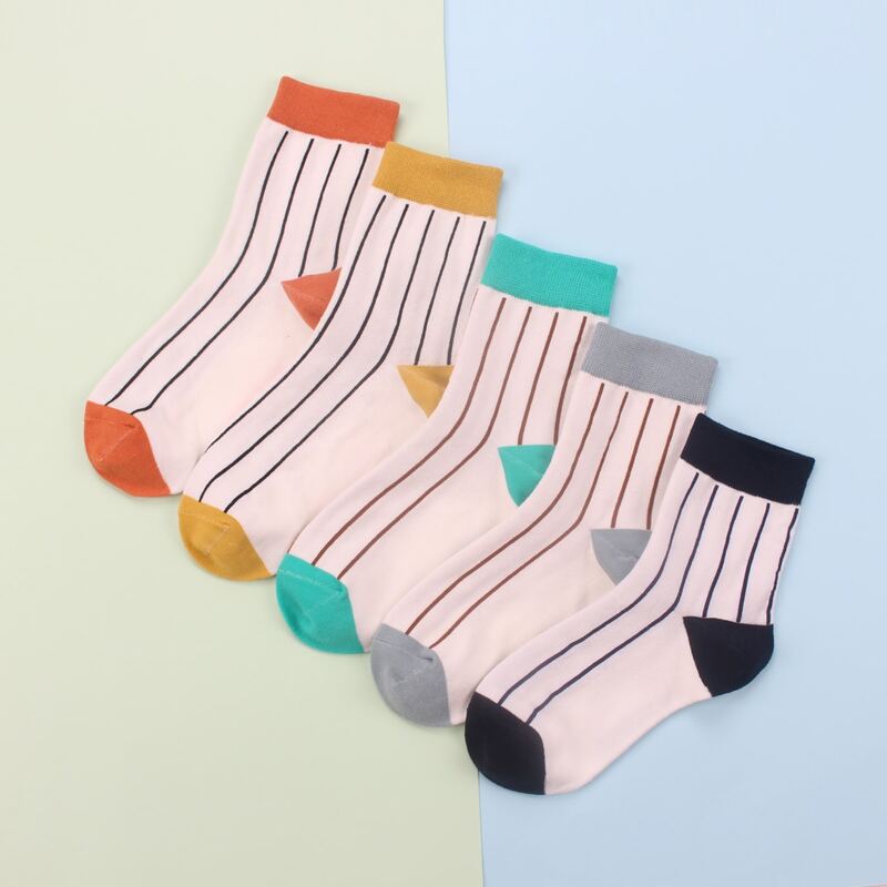 

5pairs Striped Pattern Crew Socks, Multicolor