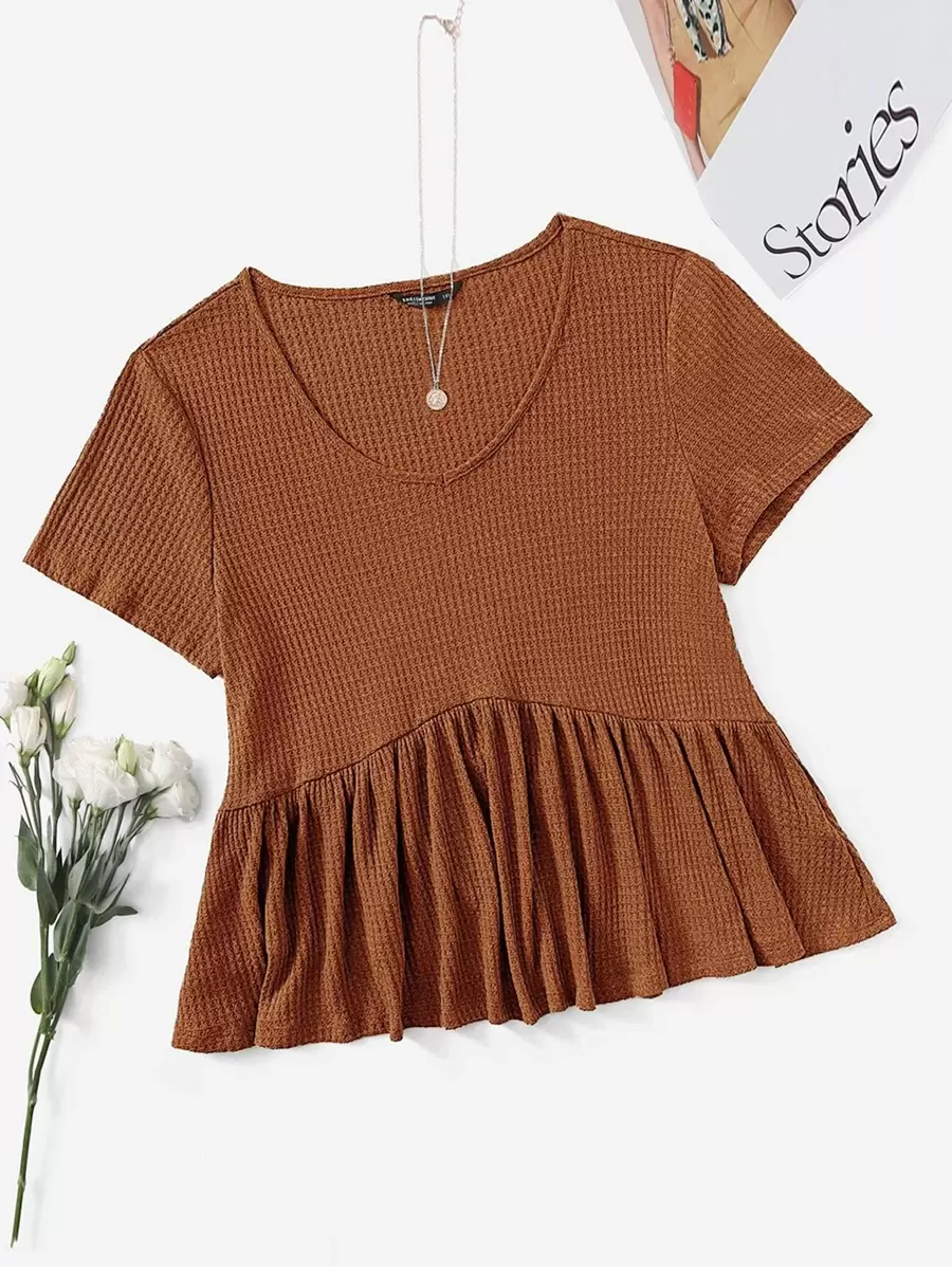 SHEIN Unity Plus Rib-knit Peplum Top