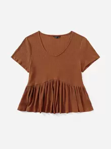 SHEIN Unity Plus Rib-knit Peplum Top