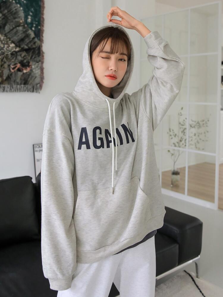 DAZY Letter Graphic Drop Shoulder Drawstring Oversized Hoodie | SHEIN