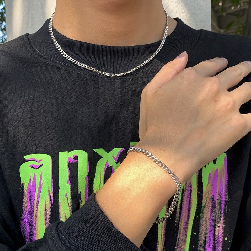 

Minimalist Chain Necklace & Bracelet, Silver